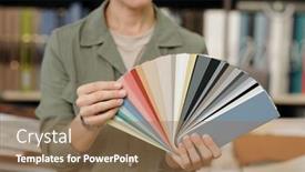  Presentation with furniture design - Slide set featuring hands-of-young-female-manager background and a coral colored foreground