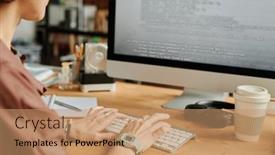  Presentation with female - PPT layouts consisting of hands-of-young-female-programmer background and a coral colored foreground