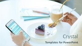  Presentation with scrolling - Slide deck enhanced with hands-of-young-female-scrolling background and a sky blue colored foreground