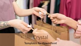  Presentation with clothes shop - Amazing presentation theme having hands-of-young-female-shop backdrop and a coral colored foreground