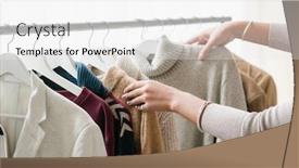  Presentation with knitted clothes - Amazing presentation having female shopper choosing warm knitted backdrop and a white colored foreground