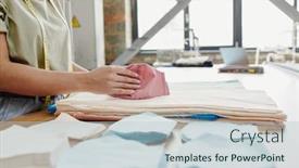  Presentation with shoulder - Beautiful slide set featuring hands-of-young-female-tailor backdrop and a lemonade colored foreground
