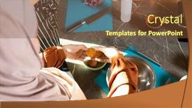  Presentation with blue metallic - Beautiful slide deck featuring hands-of-young-female-trainee backdrop and a tawny brown colored foreground