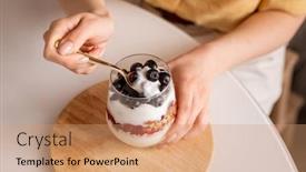  Presentation with muesli - Presentation theme featuring hands-of-young-female background and a coral colored foreground