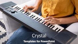  Presentation with living room - PPT theme consisting of hands-of-young-female background and a ocean colored foreground