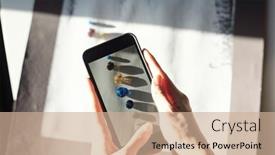  Presentation with shapes - Slide set featuring hands-of-young-female background and a coral colored foreground