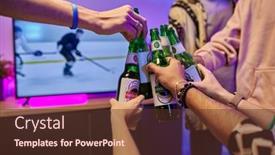  Presentation with team party - Theme with hands-of-young-friends-clinking background and a tawny brown colored foreground