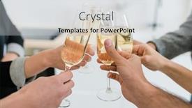  Presentation with flutes - Cool new slide set with hands of young friends holding flutes of sparkling of champagne and clinking with them while making toast for holiday at party backdrop and a light gray colored foreground