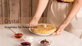  Presentation with hot chocolate - Presentation theme having hands-of-young-housewife-putting background and a coral colored foreground