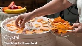  Presentation with dried food - PPT theme having hands-of-young-housewife-putting background and a coral colored foreground