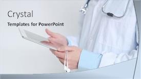  Presentation with patients - Slide deck enhanced with hands-of-young-male-doctor background and a sky blue colored foreground