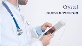  Presentation with patients - Slide set enhanced with hands-of-young-male-doctor background and a sky blue colored foreground