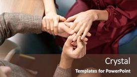  Presentation with engagement - Colorful presentation theme enhanced with hands-of-young-man-putting backdrop and a tawny brown colored foreground
