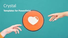  Presentation with red white blue - Cool new slide set with hands-of-young-man backdrop and a teal colored foreground