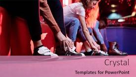  Presentation with man sitting bench - PPT theme featuring hands-of-young-man background and a coral colored foreground