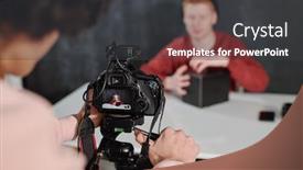  Presentation with shooting - Slide set enhanced with hands-of-young-operator background and a dark gray colored foreground