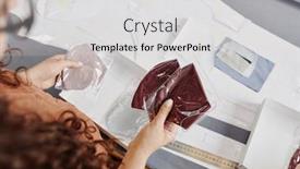  Presentation with patterns - Colorful PPT theme enhanced with hands-of-young-tailor backdrop and a light gray colored foreground