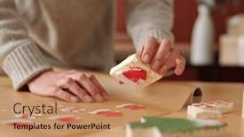  Presentation with paper-making - Presentation design enhanced with hands-of-young-unrecognizable-woman and a coral colored foreground