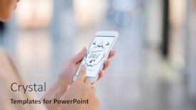  Presentation with scrolling - Audience pleasing PPT theme consisting of hands of young woman holding smartphone and scrolling through online shop while choosing what to buy backdrop and a coral colored foreground