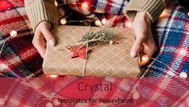  Presentation with red star - Cool new PPT layouts with hands of young woman holding wrapped giftbox with red star and conifer on top over checkered woolen plaid and sparkling garlands backdrop and a red colored foreground