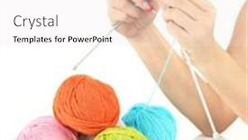  Presentation with knitting - Amazing PPT layouts having hands-of-young-woman-knitting backdrop and a sky blue colored foreground