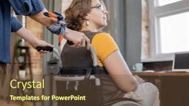  Presentation with helping hands - Audience pleasing slide set consisting of hands-of-young-woman-pushing backdrop and a tawny brown colored foreground