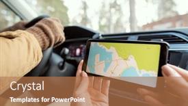  Presentation with woman car driver map - PPT theme enhanced with hands-of-young-woman-sitting background and a coral colored foreground