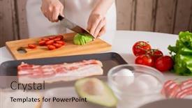  Presentation with fresh avocado - Presentation featuring hands-of-young-woman-standing background and a coral colored foreground