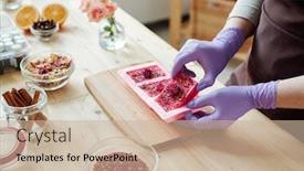  Presentation with molds - Presentation theme consisting of lilac rubber gloves taking background and a soft green colored foreground