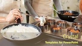  Presentation with apron - Audience pleasing presentation design consisting of hands-of-young-woman backdrop and a violet colored foreground