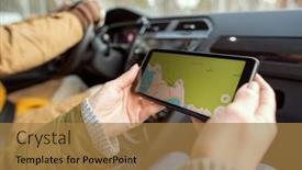  Presentation with woman car driver map - PPT theme with hands-of-young-woman background and a coral colored foreground