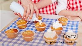  Presentation with woman hands raised to sky - Slide set with hands-of-young-woman background and a coral colored foreground