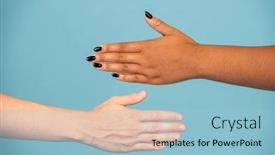  Presentation with dark skin - Audience pleasing PPT theme consisting of hands-of-young-women backdrop and a light blue colored foreground