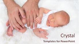  Presentation with neonatal premature newborn baby girl - PPT theme enhanced with hands on a newborn baby background and a lemonade colored foreground