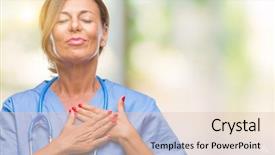  Presentation with nurse - PPT theme consisting of hands on chest with closed background and a lemonade colored foreground