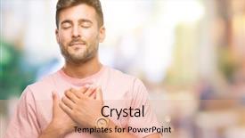  Presentation with man head in hands - Beautiful presentation theme featuring hands on chest with closed backdrop and a coral colored foreground
