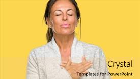  Presentation with chest - Audience pleasing PPT layouts consisting of hands on chest with closed backdrop and a yellow colored foreground