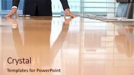  Presentation with conference table - Cool new slide deck with hands on conference table backdrop and a lemonade colored foreground