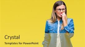  Presentation with stress and anxiety - Presentation theme consisting of hands on mouth biting nail background and a yellow colored foreground