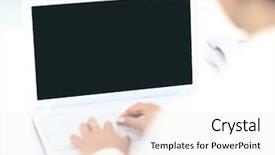  Presentation with notebook - Cool new PPT theme with hands on notebook working display backdrop and a white colored foreground