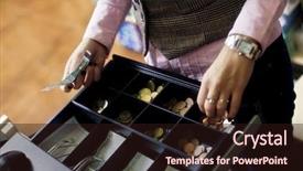  Presentation with cash - Amazing PPT theme having portrait of a handsome young business man talking on mobile phone backdrop and a gray colored foreground