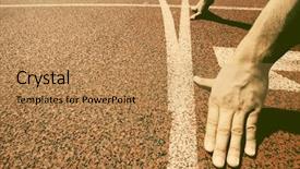  Presentation with retro - Beautiful PPT theme featuring branding opportunities - hands on starting line backdrop and a coral colored foreground