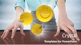  Presentation with wood panel - Amazing PPT theme having hands on table with emoji backdrop and a violet colored foreground