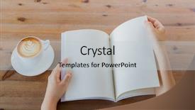  Presentation with coffee book - Presentation design with hands open blank catalog magazines background and a light gray colored foreground