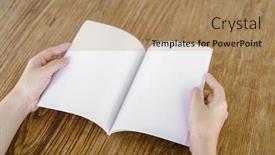  Presentation with open-book - Amazing PPT theme having hands-open-book-on-wood and a  colored foreground