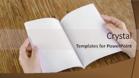  Presentation with open book - Presentation featuring hands open book on wood background and a soft green colored foreground