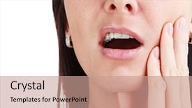  Presentation with face pain - Presentation theme with hands over face dental health background and a coral colored foreground