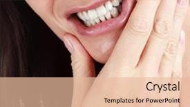  Presentation with woman in pain - Colorful slide deck enhanced with hands over face dental health backdrop and a lemonade colored foreground