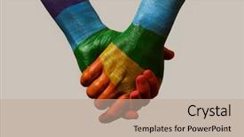  Presentation with rainbow flag - Colorful PPT theme enhanced with hands painted as the rainbow backdrop and a coral colored foreground