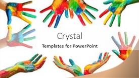  Presentation with colorful hands - PPT theme enhanced with hands-painted-in-colorful-paint background and a white colored foreground